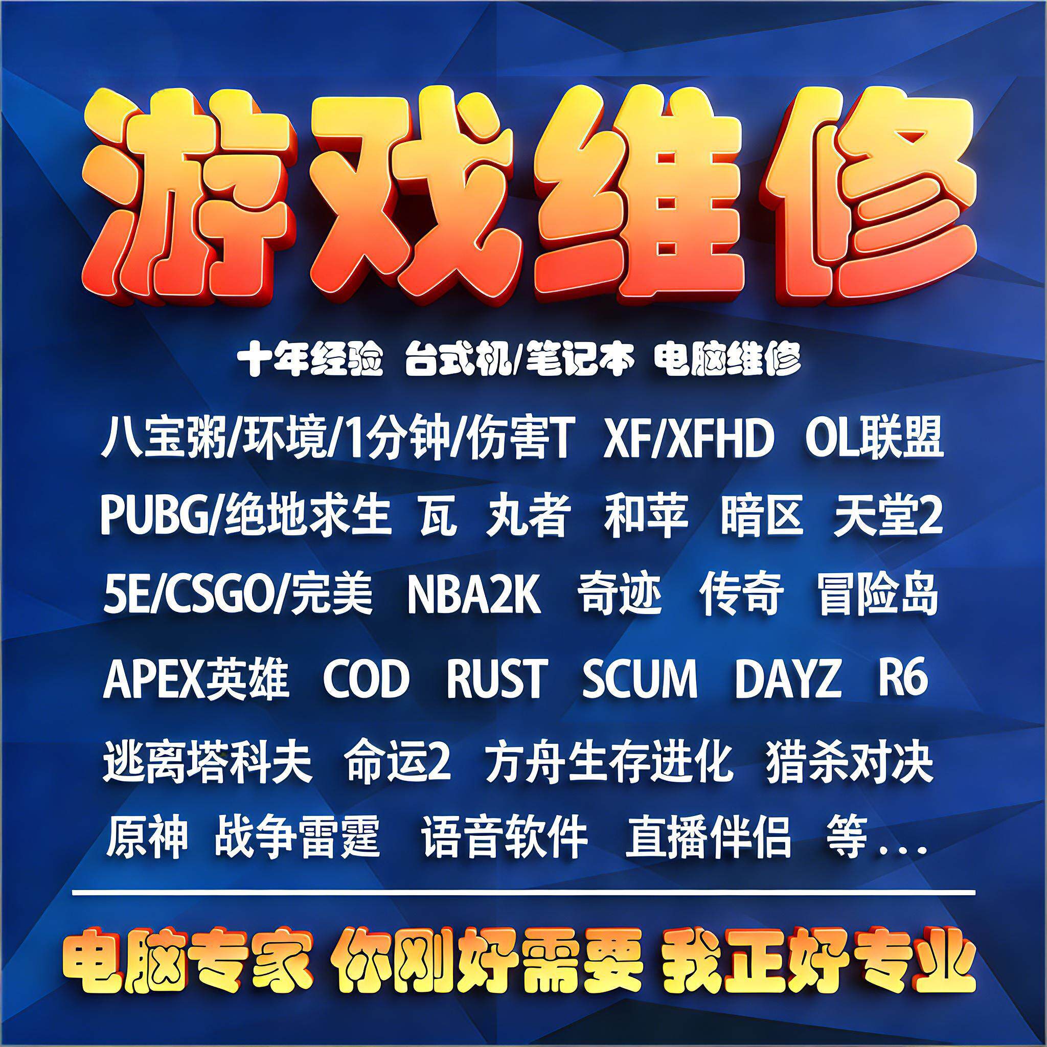 电脑维修环境三角洲行动/无畏契约/英雄联盟/塔科夫/逆战未来/L