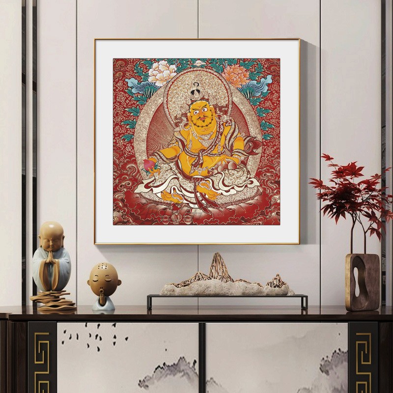唐卡佛像装饰画黄财神挂画藏式家用招财画像办公室财神爷壁画带框