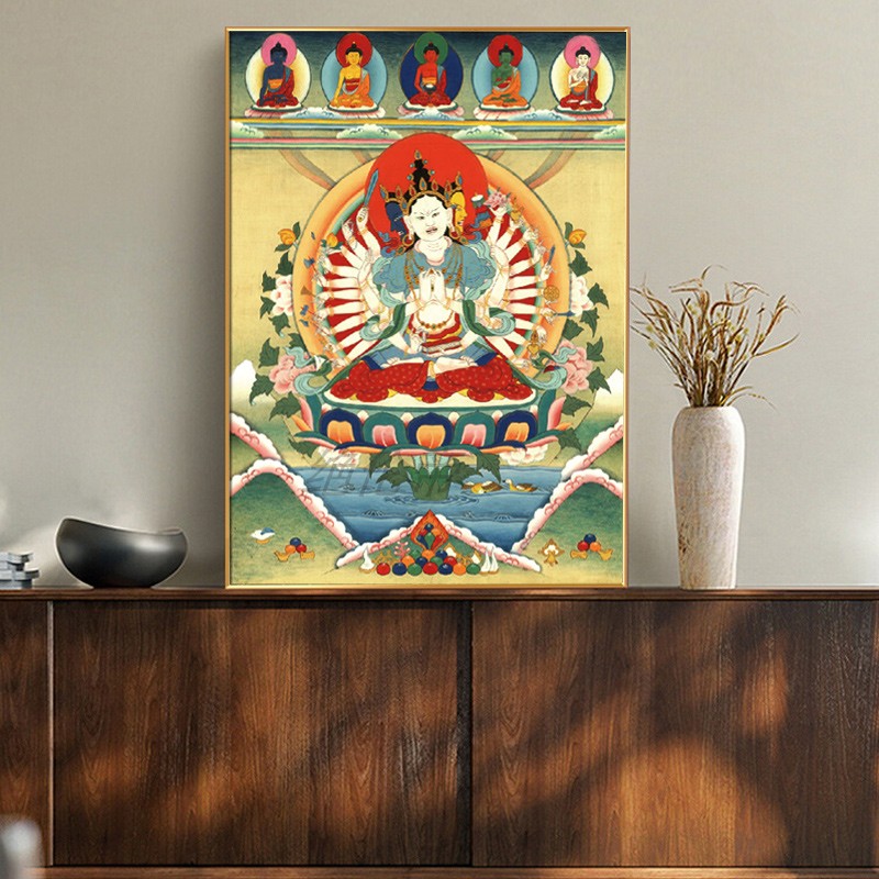 定做准佛唐卡挂画藏佛像提装饰画背母厅佛堂供台菩萨客景墙壁画传
