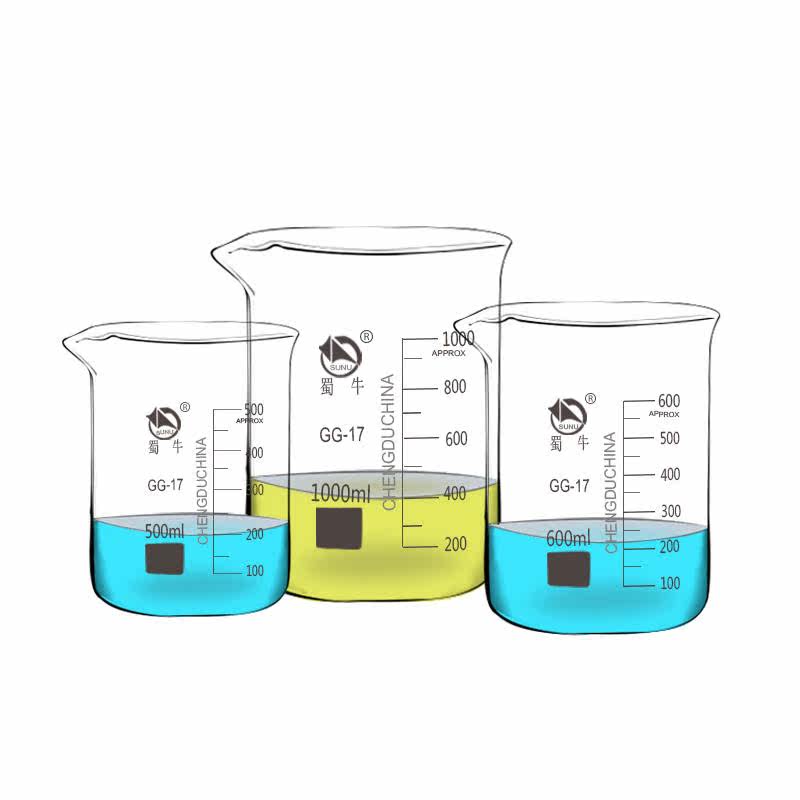 蜀牛大小玻璃烧杯25 50 100 250 500 1000ml耐高温化学实验室器材