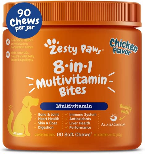 美国zesty paws正品狗狗宠物犬毛发和皮肤保健8合1多种复合维生素