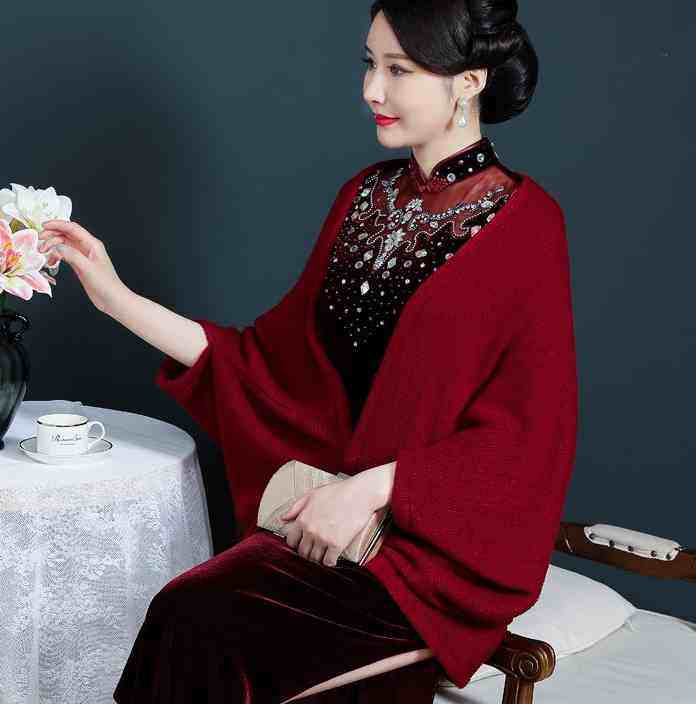 春秋款百搭红色旗袍披肩婚礼妈妈外搭外套毛衣开衫喜婆婆婚宴外披