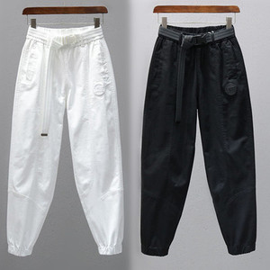 薄款韩版字母绣花系绳松紧腰洋气百搭运动裤