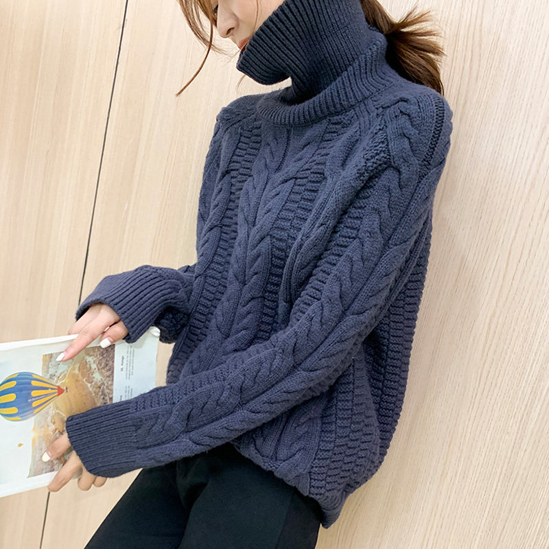 冬季新款高领加厚长袖毛衣宽松套头针织衫打底外穿羊毛衫女士上衣