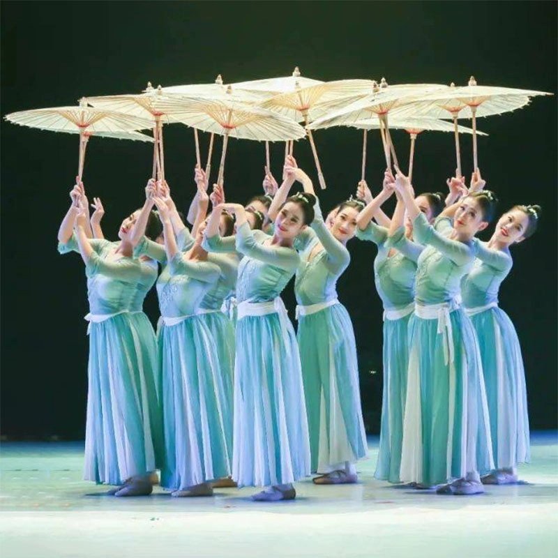 儿童民族演出现代雨涧春行图套装古典舞蹈练功服装女身韵飘逸纱衣