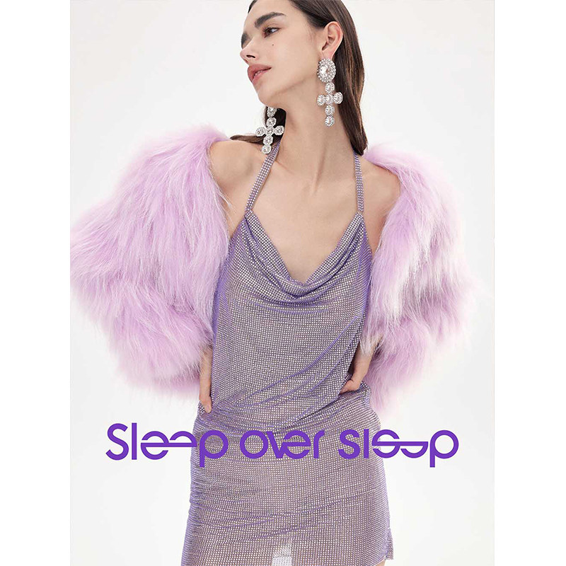 【方圆沈梦辰同款】SleepOverSleep貉毛皮草外套女短款辣妹外套