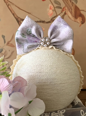 原创新中式发饰婴儿浅紫色发带百天周岁礼服中国风手工立式蝴蝶结