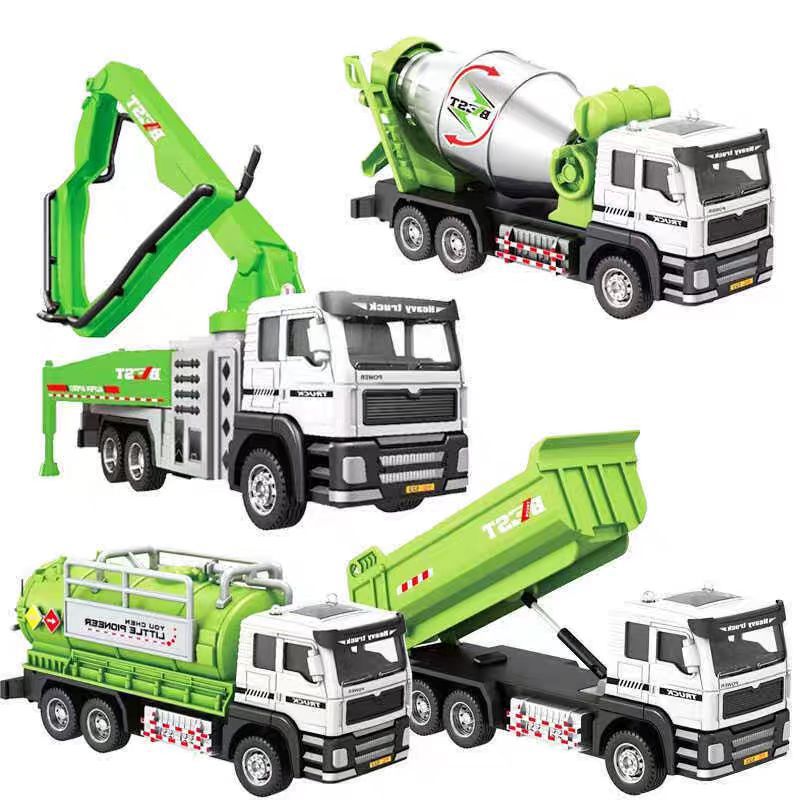 儿童合金工程车套装男孩惯性搅拌车油罐车宝宝水泵车翻斗车模型