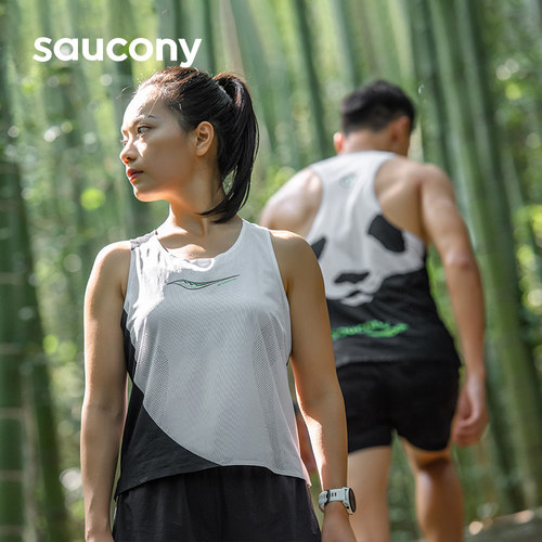 Saucony熊猫跑步背心透气轻薄