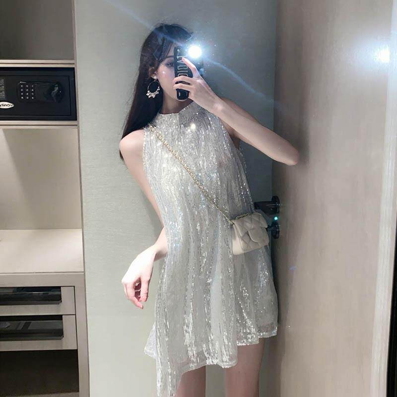 亮片无袖背心连衣裙女夜店网红名媛气质女装宽松闪闪blingbling裙