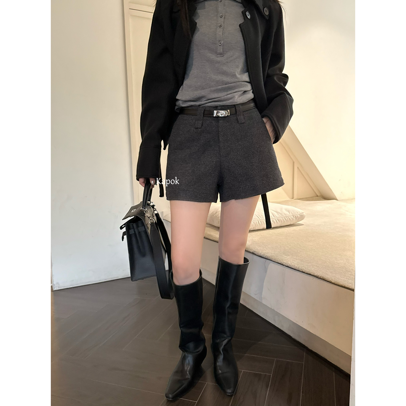 KAPOK2025十三行秋冬款层次有型大长腿呢子显瘦休闲短裤(配腰带)