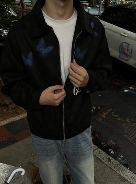 RTIM 暗黑短款麂皮蝴蝶拉链夹克 复古boxy短宽版氛围感显身材外套