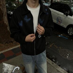 RTIM 暗黑短款麂皮蝴蝶拉链夹克 复古boxy短宽版氛围感显身材外套