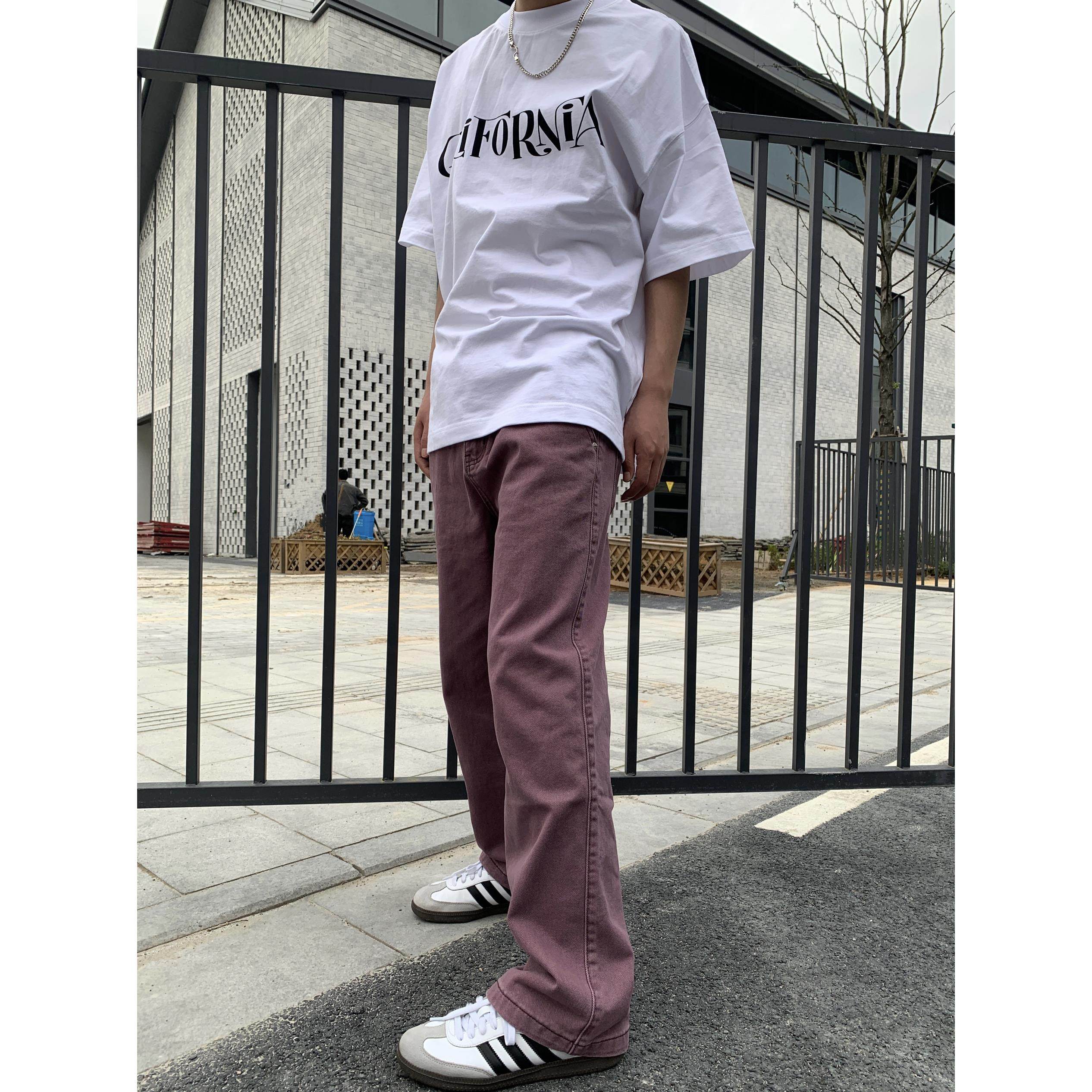 07QWER 四季新款美式高街小众嘻哈直筒裤复古百搭情侣牛仔裤