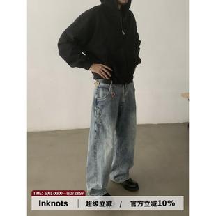男女潮牌廓形休闲裤 INKNOTS美式 复古水洗做旧宽松直筒baggy牛仔裤