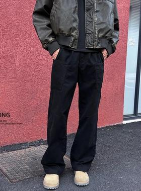 Entong美式高街vibe黑色休闲工装裤男生高级感痞帅宽松直筒微喇裤