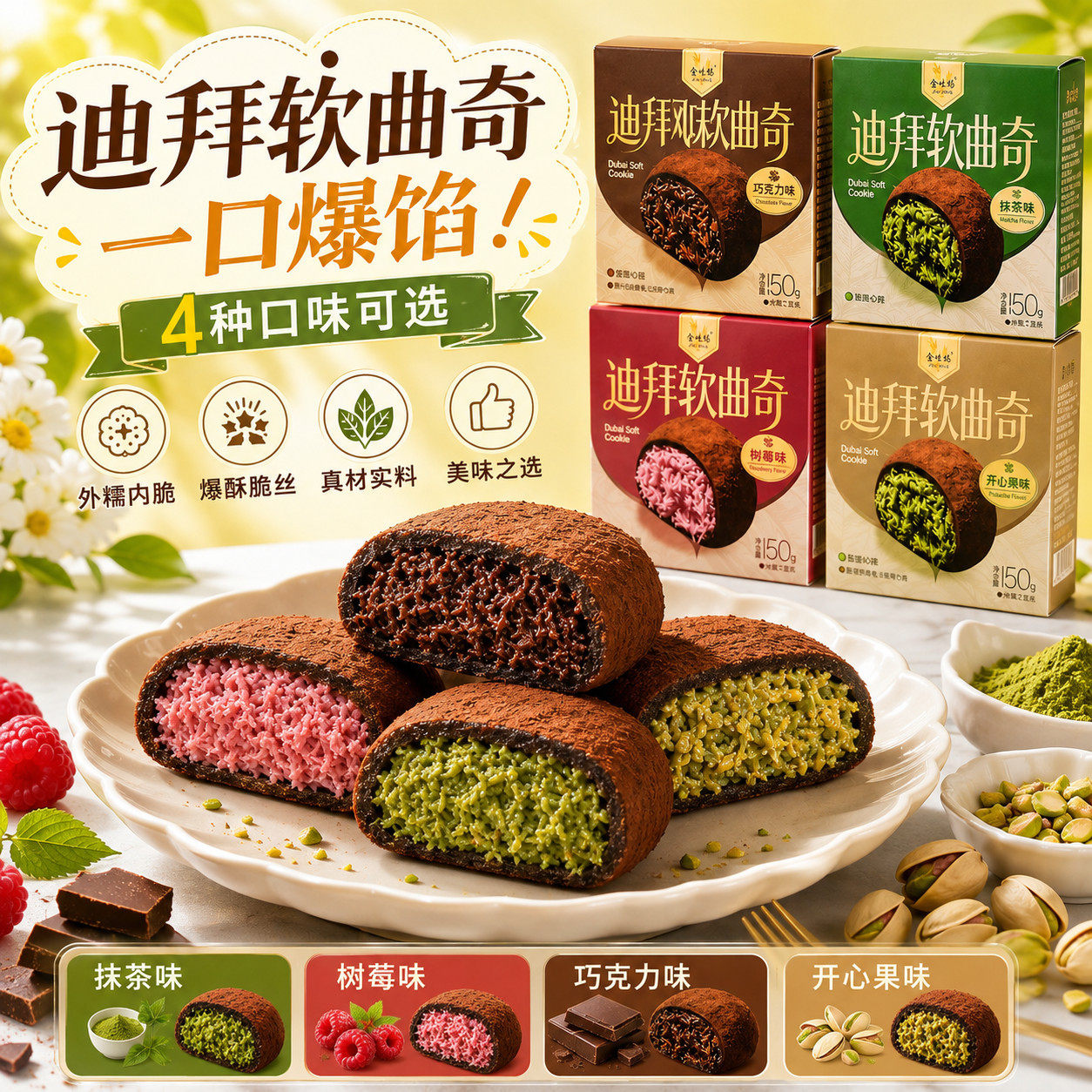 金唛格迪拜软曲奇开心果树莓抹茶味酥脆网红同款零食福团新鲜手作