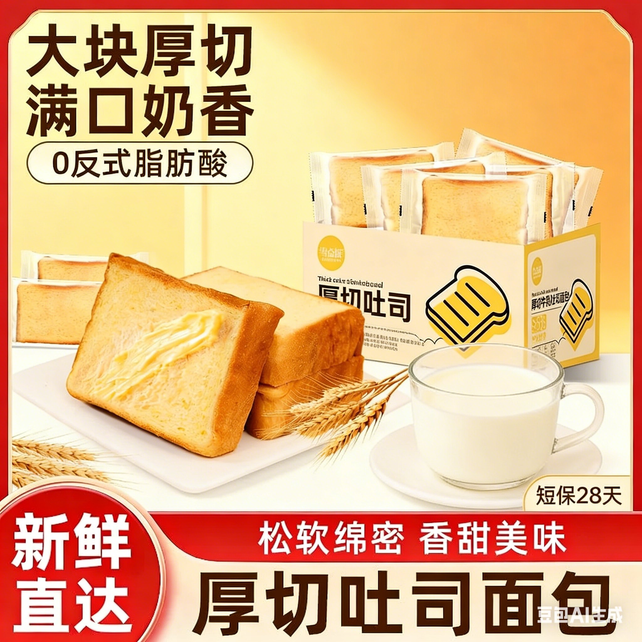 雪点派厚切牛乳吐司面包即食充饥营养早餐面包学生上班夜宵零食品