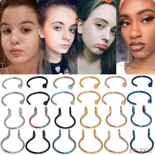 Septum ring无洞时尚潮流C形鼻环唇环假鼻圈唇夹nose钛钢穿刺男女