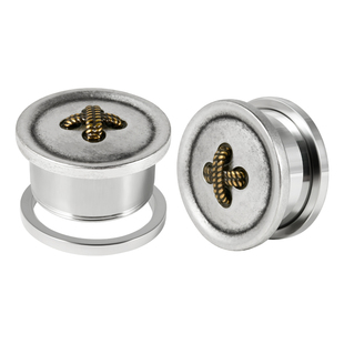 旅悦 欧美个性古铜色纽扣钢色不锈钢滑轮耳廓耳扩耳洞扩大器男女