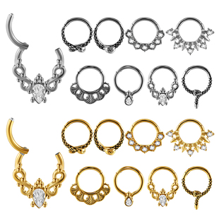 旅悦 欧美复古气质不锈钢分割环卡扣式鼻环鼻中隔耳环耳骨环1.2mm