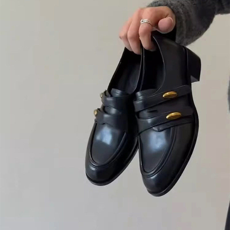 高级感软皮深口魔术贴乐福鞋女2026年春季新款金属扣粗跟圆头单鞋,女鞋,乐福鞋（豆豆鞋）,淘宝优惠券,粉丝福利购,淘宝优惠卷