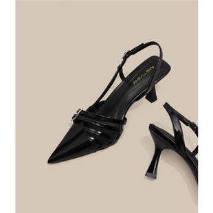 后空包头凉鞋 法式 细跟皮带扣尖头浅口单鞋 女2026年新款 气质高跟鞋