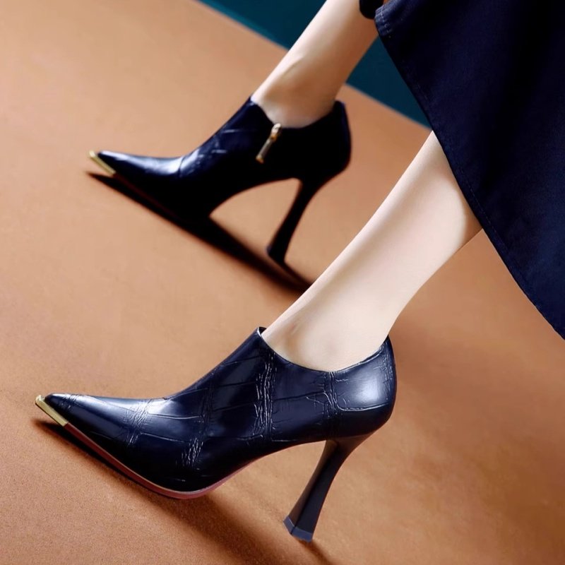 金属尖头超高跟鞋女2026年新款英伦风百搭职业及踝靴深口细跟单鞋,女鞋,深口单鞋,淘宝优惠券,粉丝福利购,淘宝优惠卷