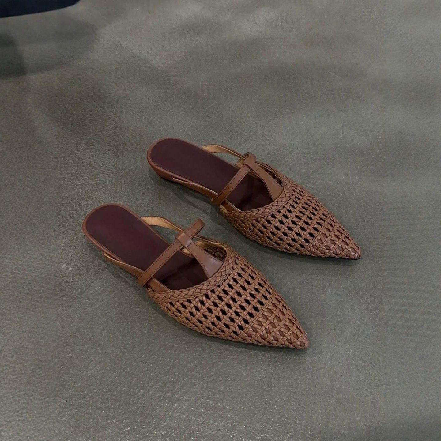 软皮~尖头复古编织镂空低跟凉拖鞋女2026年夏季一脚蹬包头半拖鞋,女鞋,包头拖,淘宝优惠券,粉丝福利购,淘宝优惠卷