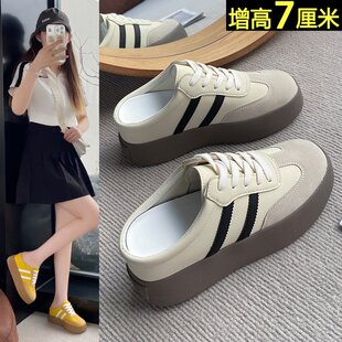 复古厚底运动拖鞋 小个子7cm内增高时尚 新款 女百搭2026夏季 休闲鞋