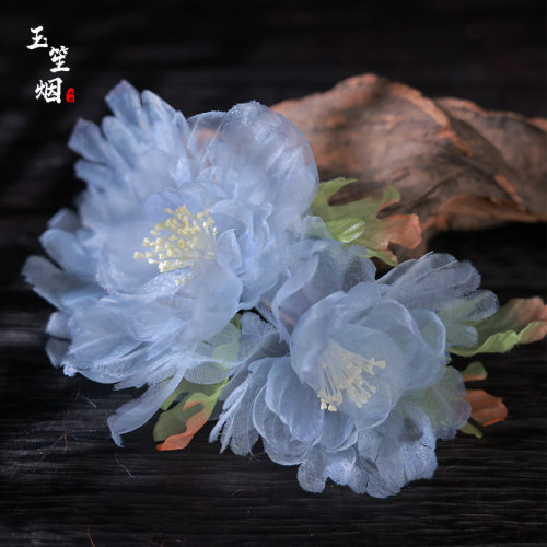 唐制汉服发饰蓝色花朵发夹烫花