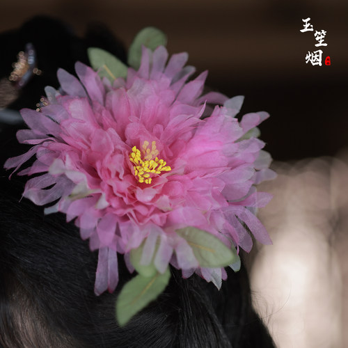 古风发饰儿童紫色牡丹花后压发夹
