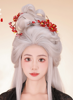 汉服头饰红色发饰成人梅花烫花发簪古风簪花发夹古装宋制配饰冬季