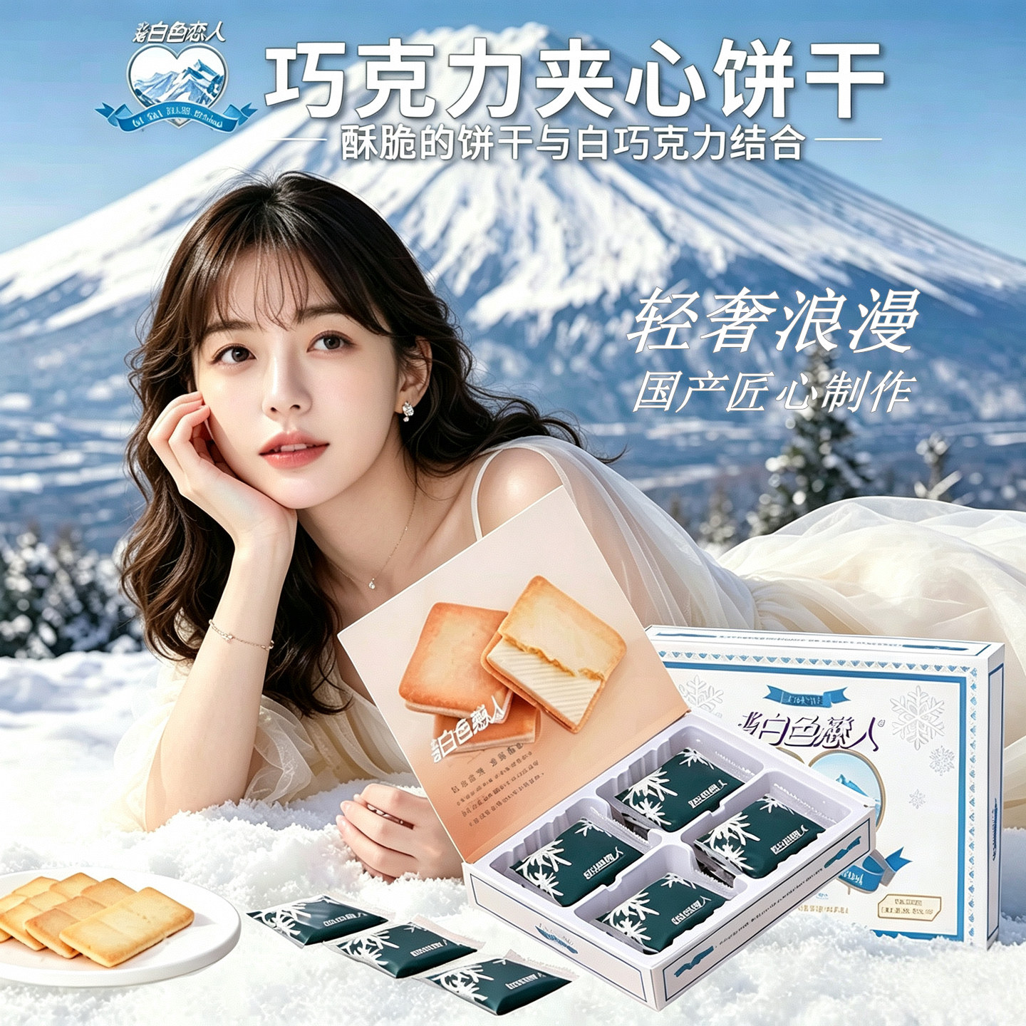 【旗舰店正品】北海白色恋人夹心巧克力饼干12枚礼盒装情人节礼物