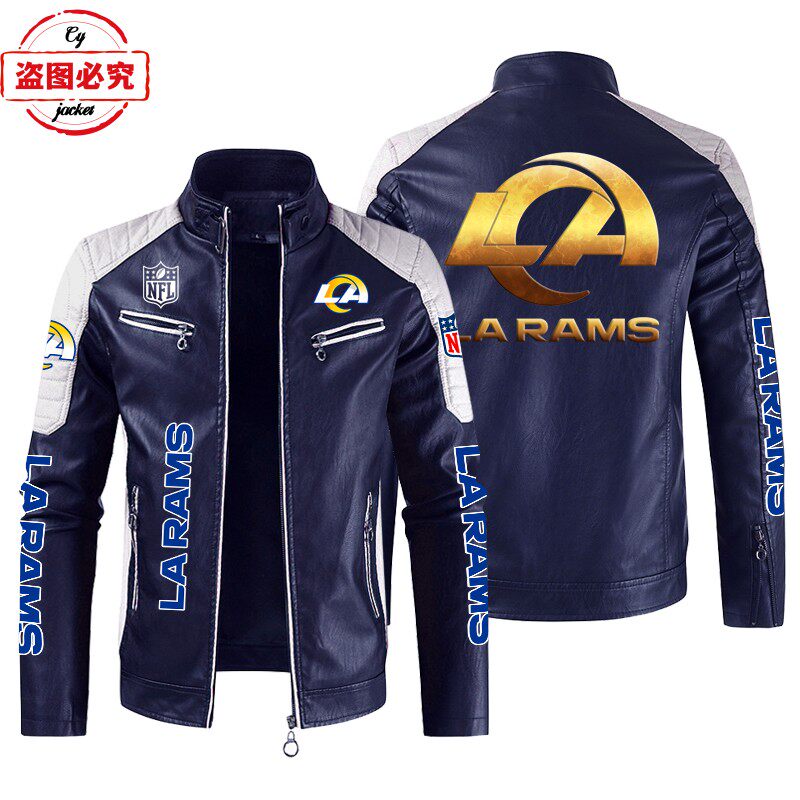 Los Angeles Rams 橄榄球队LOGO印花pu皮衣洛杉矶公羊队服装夹克