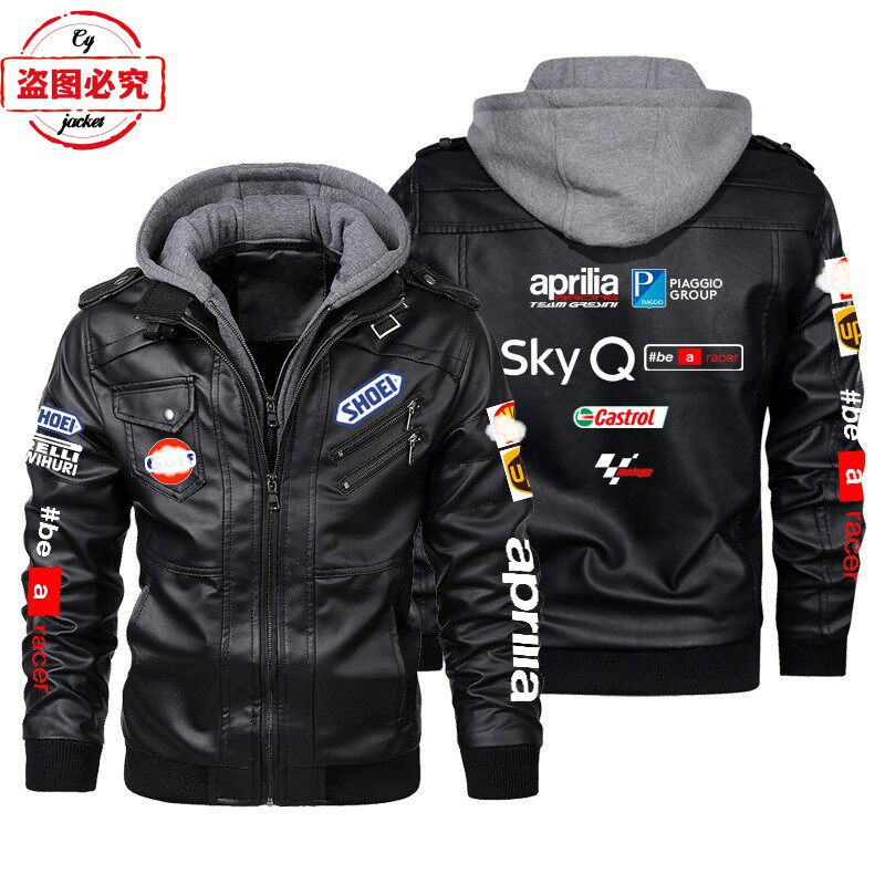 阿普利亚摩托车赛车服LOGOpu皮衣男士apulia车队骑行服连帽皮夹克