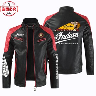 摩托车LOGO印花复古水洗pu皮衣秋冬款印第安骑行服男士春秋皮夹克