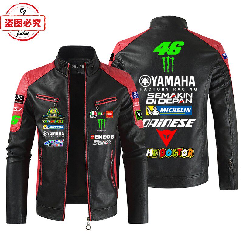 雅马哈摩托车皮夹克LOGOpu皮衣防风男士YAMAHA团队骑行夹克工作服