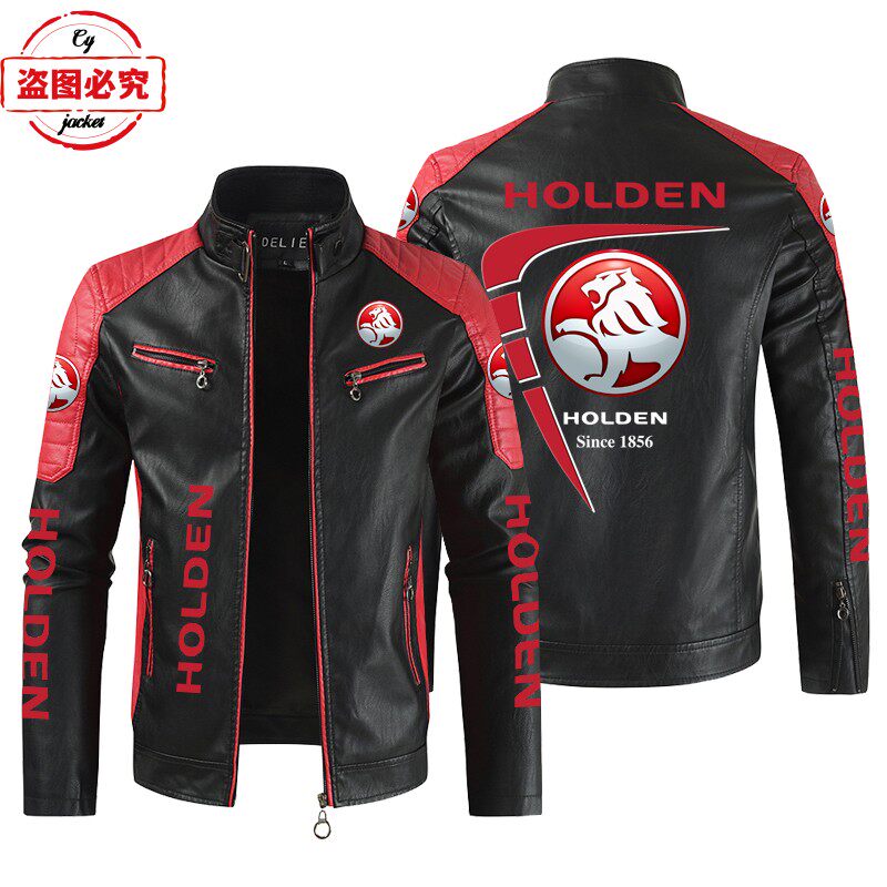 Holden汽车LOGO印花赛车服PU皮衣立领防风霍顿车队夹克男装工作服