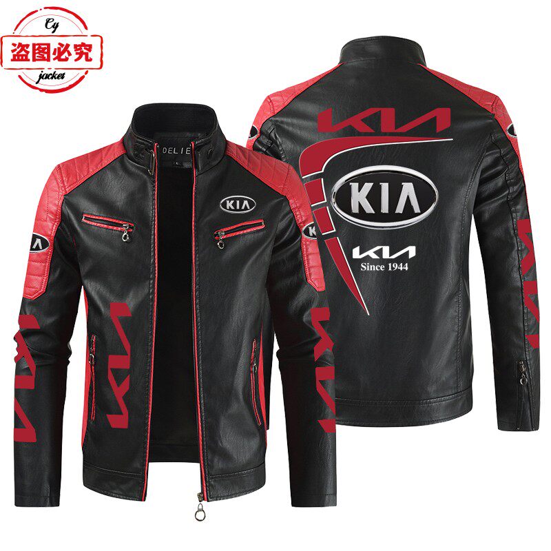 Kia汽车LOGO印花赛车服pu皮衣防风四季款起亚车队男士夹克工作服