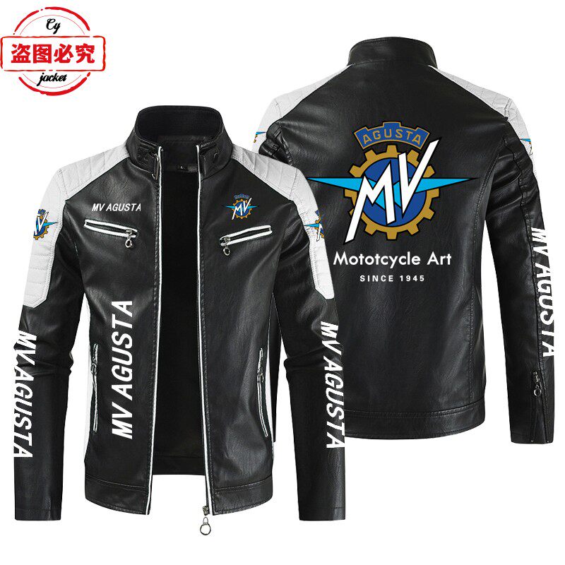MV Agusta 摩托车Logo男夹克水洗pu皮衣防风四季款奥古斯塔骑行服