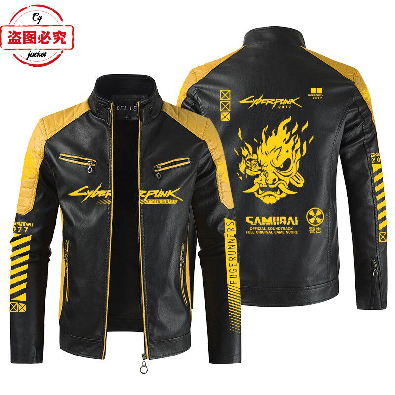 赛博朋克边缘行者LOGO印花皮夹克定制/加工
