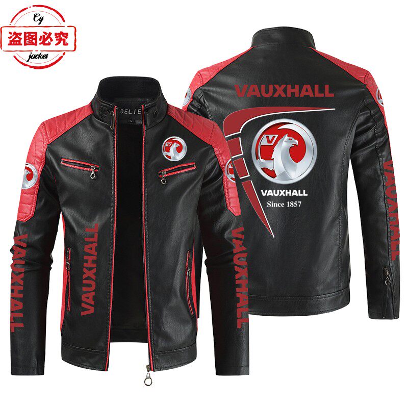 Vauxhall汽车LOGO印花赛车服PU皮衣防风沃克斯豪尔车队夹克工作服