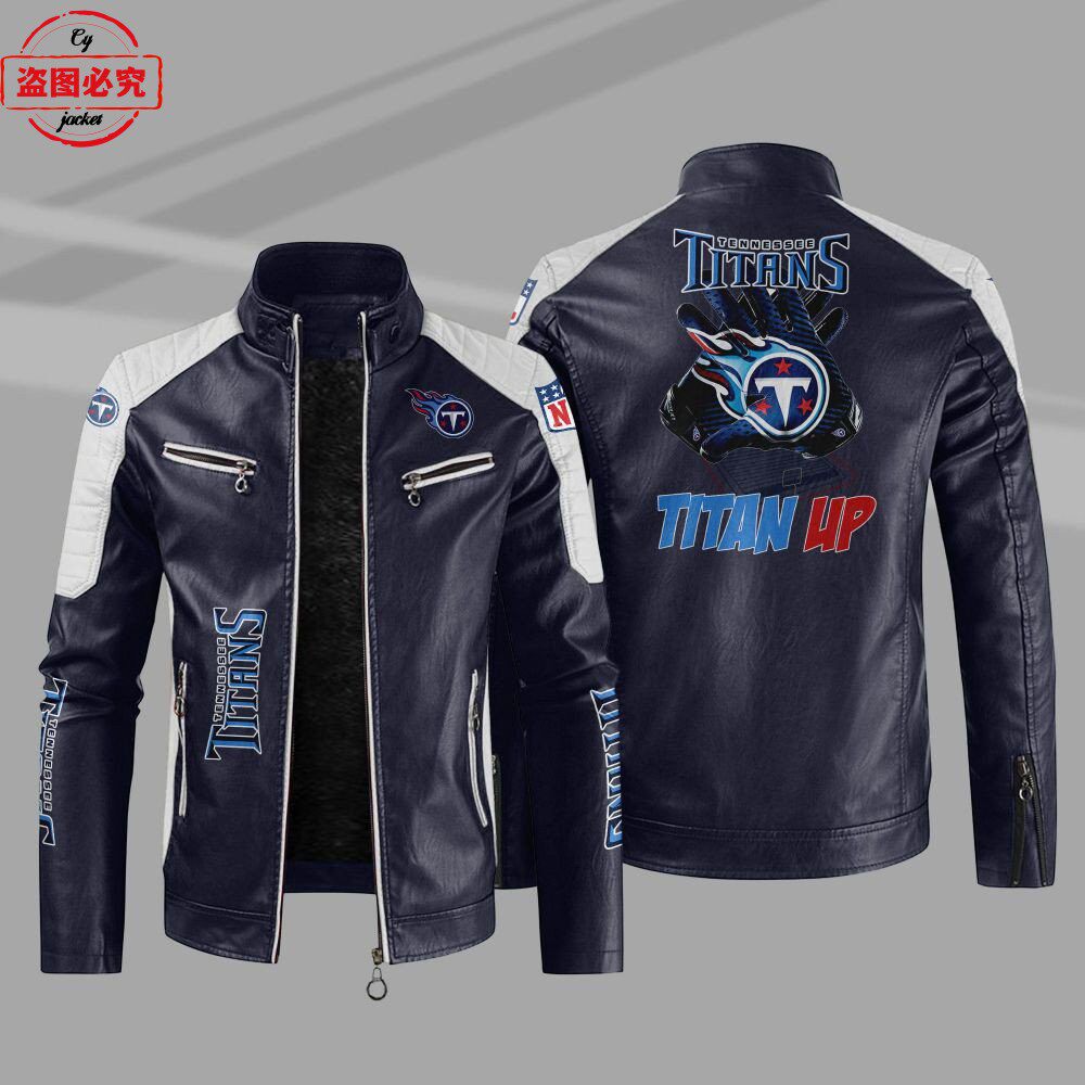 Tennessee Titans 橄榄球队LOGO印花pu皮衣田纳西泰坦队服夹克