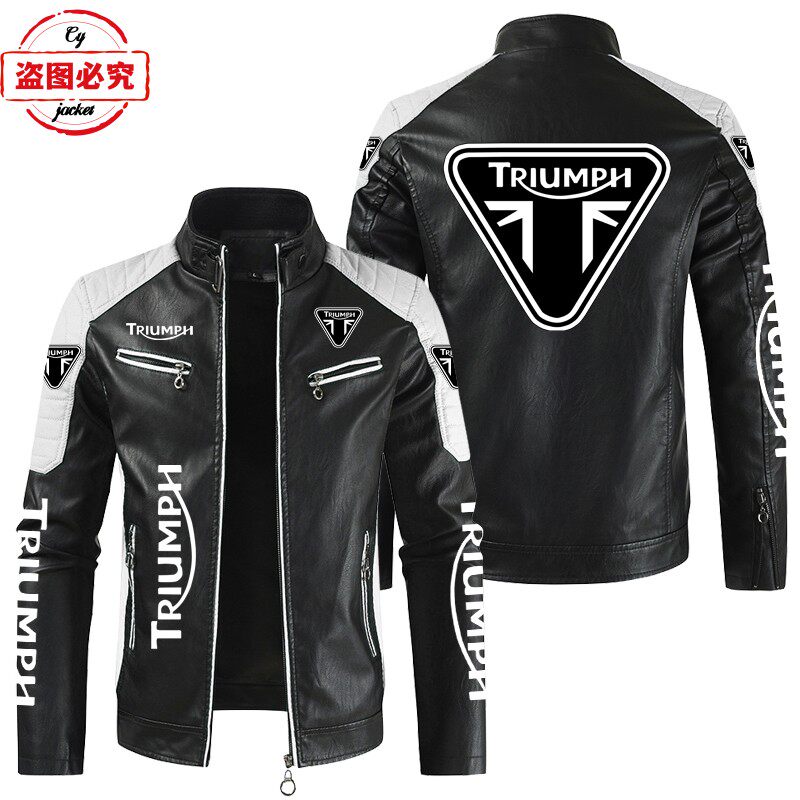 TRIUMPH摩托车LOGO印花骑行服PU皮衣四季款凯旋机车皮夹克工作服