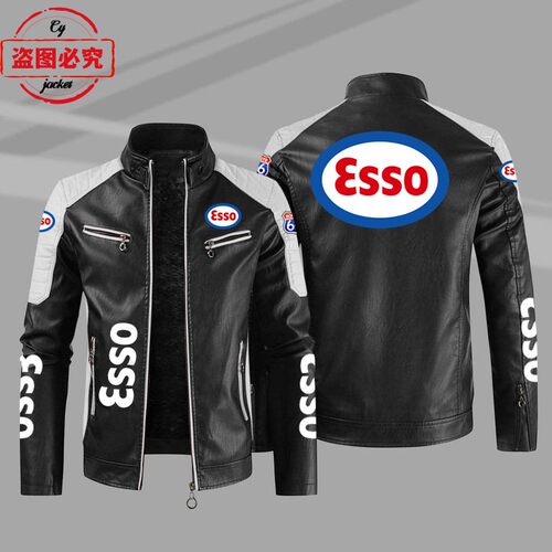 春秋皮夹克ESSO LOGO印花pu皮衣防风秋冬款男士埃索夹克工作服