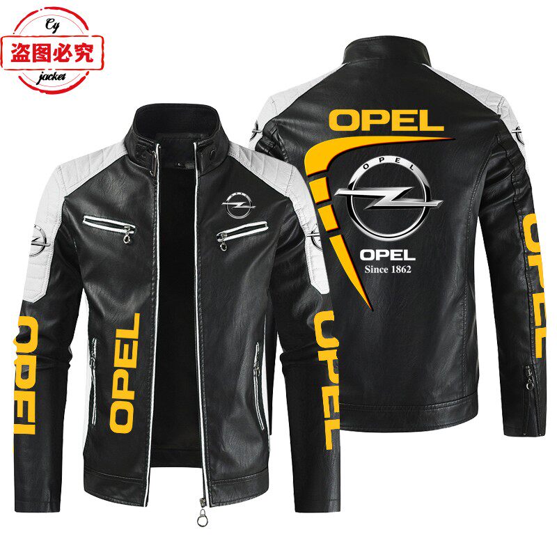 OPEL汽车标志印花皮夹克水洗pu皮衣防风欧宝赛车车队队服工作服