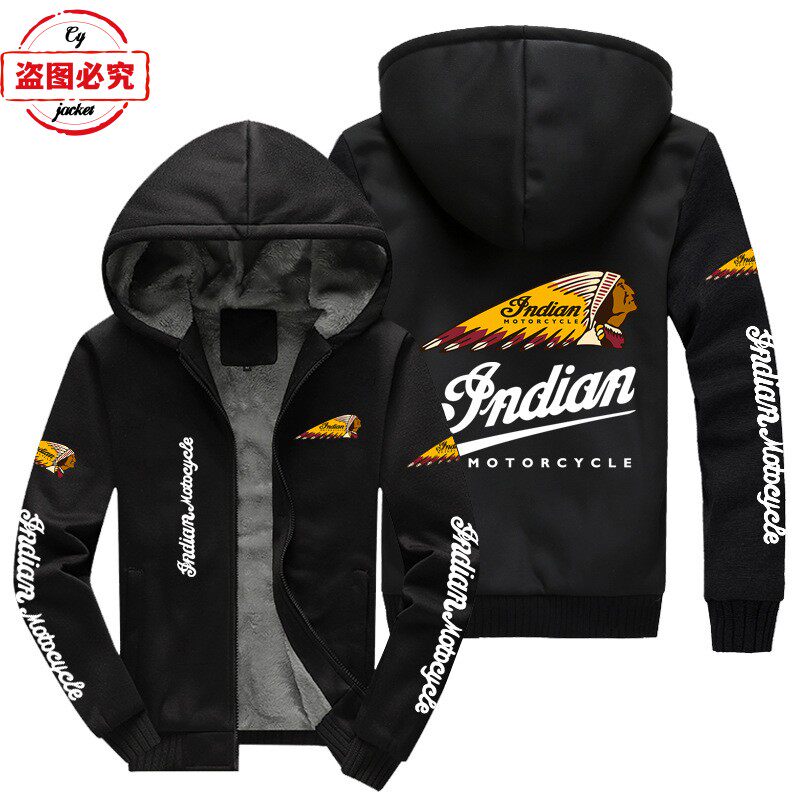 机车logo印花外套赛车服男上衣休闲加绒卫衣印第安骑行服工作服