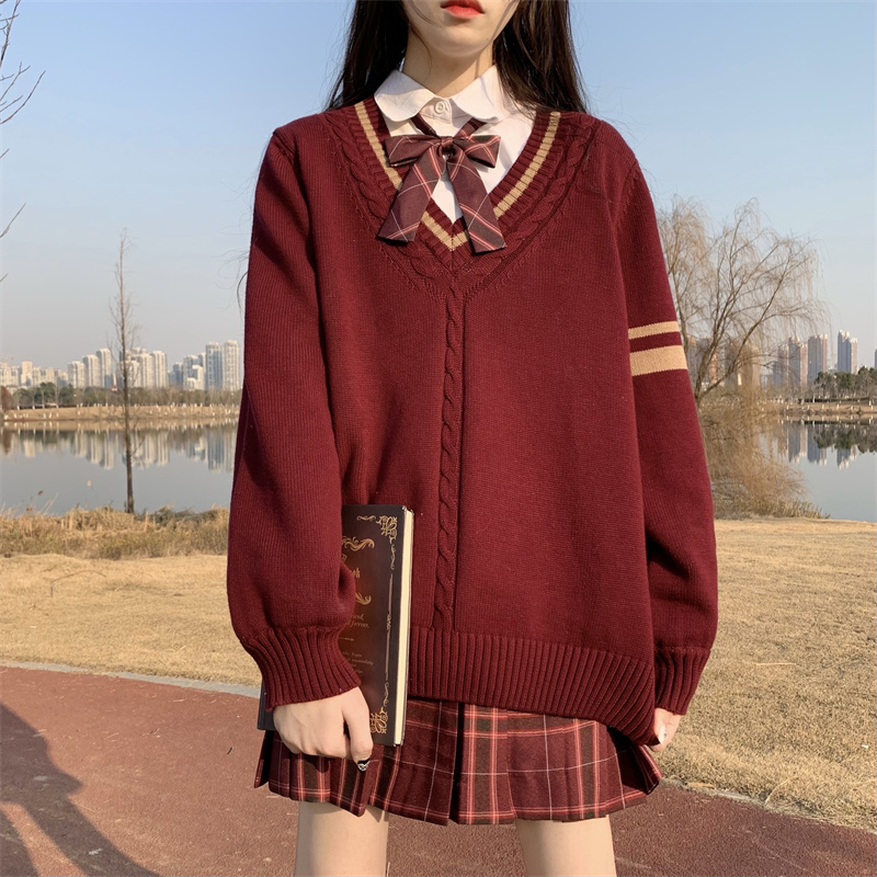 秋冬天日系原创jk制服新年毛衣套装女学院风小个子格裙三件套针织