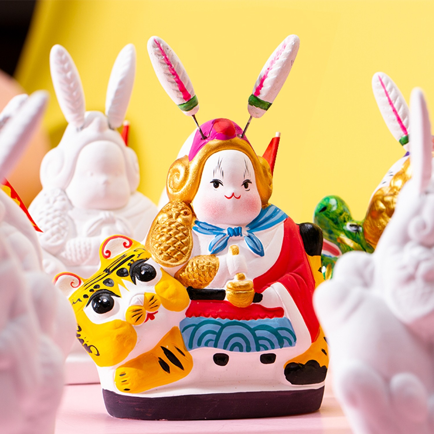 北京兔儿爷石膏白坯手工diy兔爷泥塑小学幼儿园绘画体验材料包